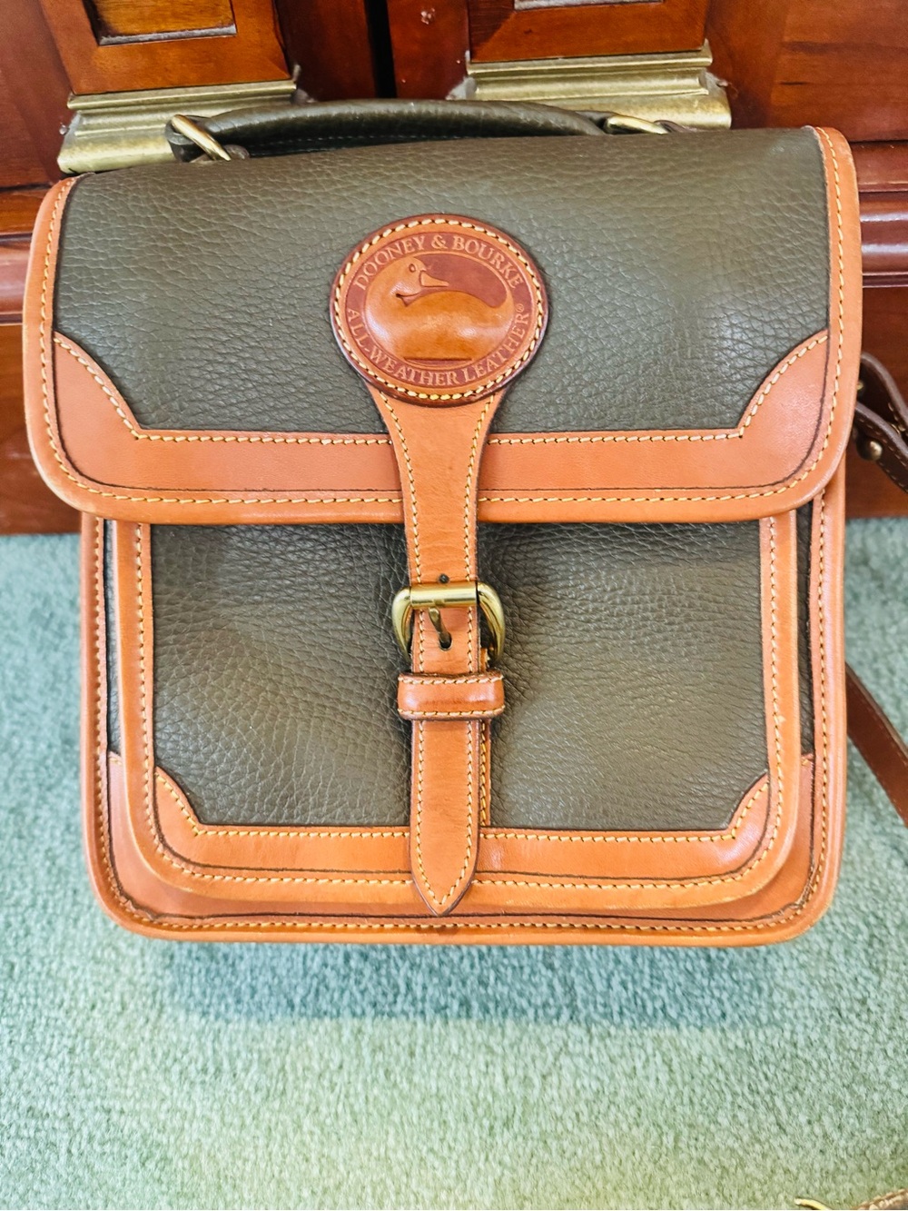 Dooney & Bourke Dark Brown Pebble Leather Messenger with Tan Trim - Picture 5 of 13